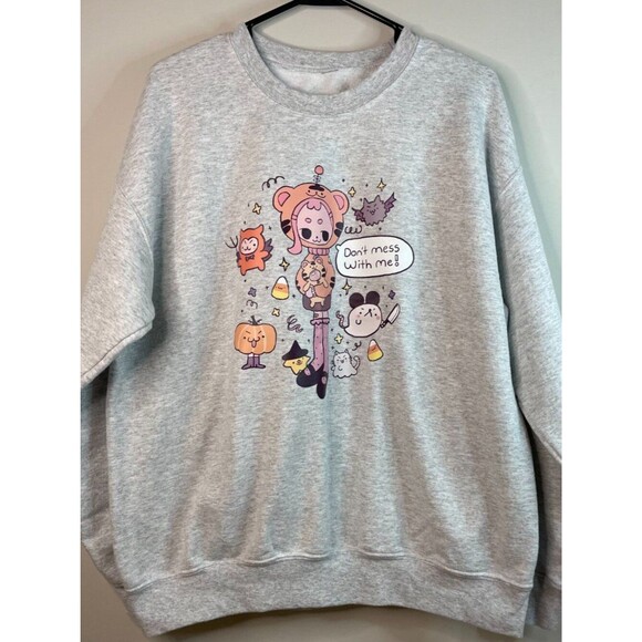 Source Unknown Sweaters - Halloween Don’t Mess With Me Sweatshirt – Ash Gray Graphic Crewneck Size L